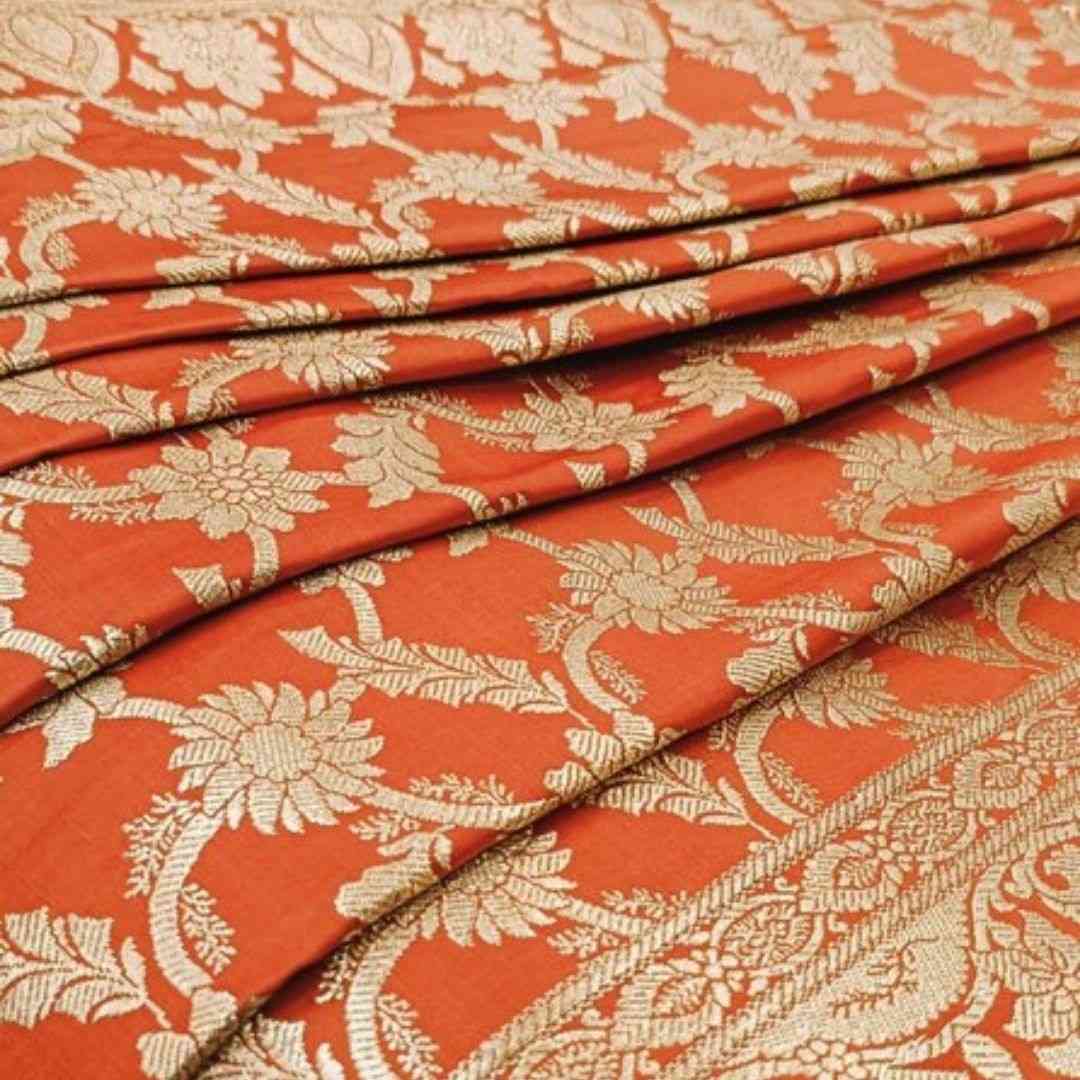 ORANGE HALF AND HALF BANARASI SATIN SILK SAREE