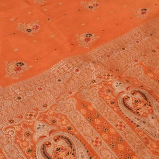 ORANGE MOTIFS MEENAKARI BUTI BANARASI SEMI SILK SAREE