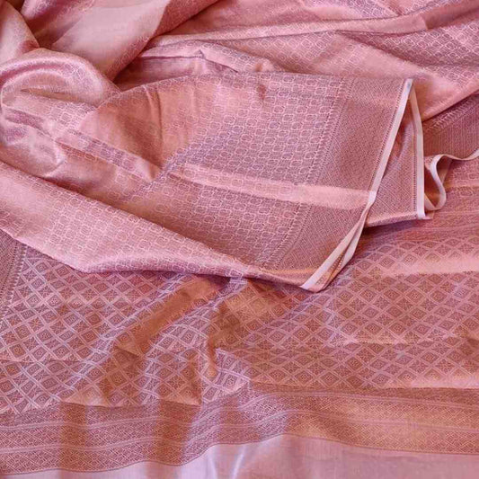 PEACH PINK FLORAL TANCHUI BANARASI SOFT BROCADE SILK SAREE