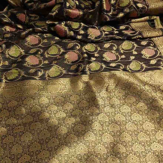 BLACK MEENAKARI FLORAL JAAL PARTY BANARASI ORGANZA SAREE
