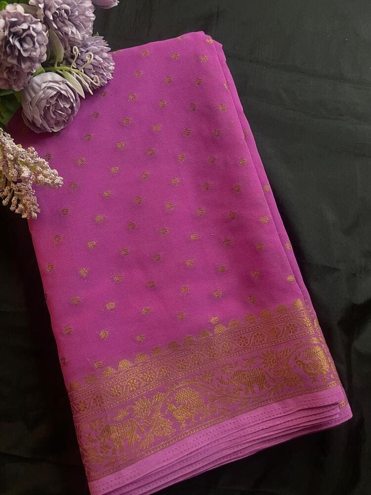 LAVENDER BUTTA BUTI BANARASI KHADDI GEORGETTE SAREE