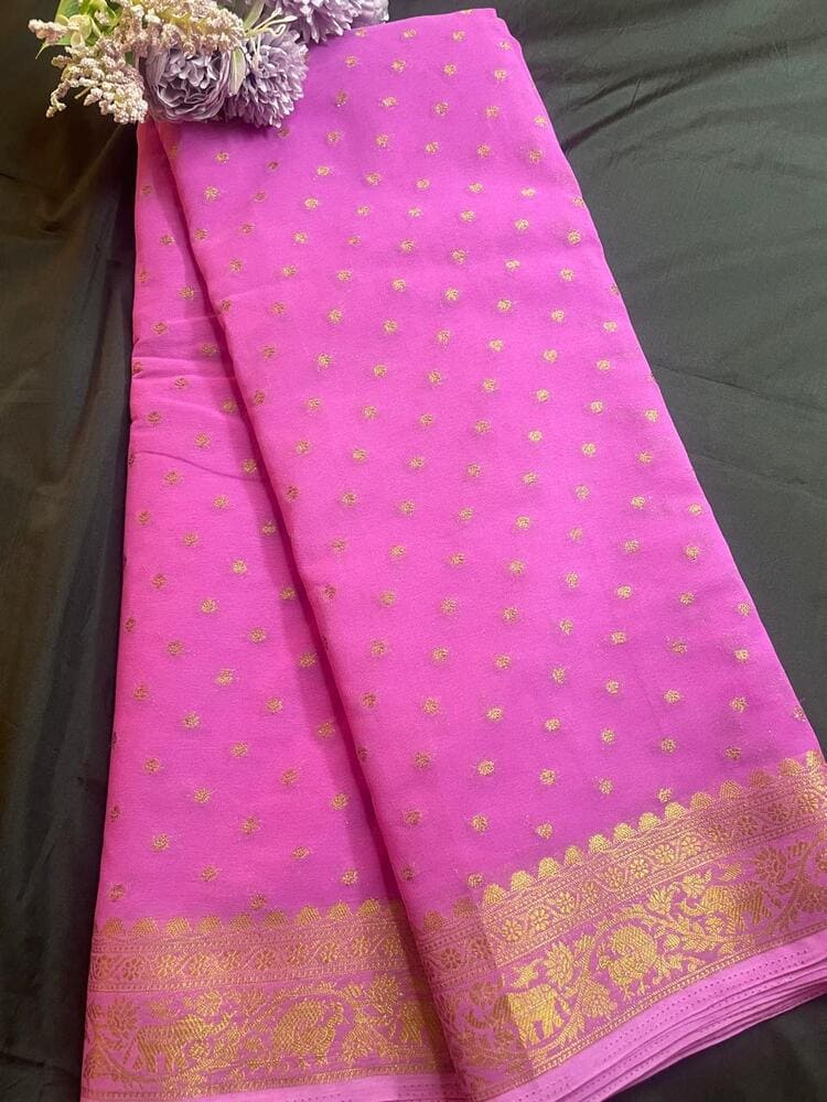 LAVENDER BUTTA BUTI BANARASI KHADDI GEORGETTE SAREE