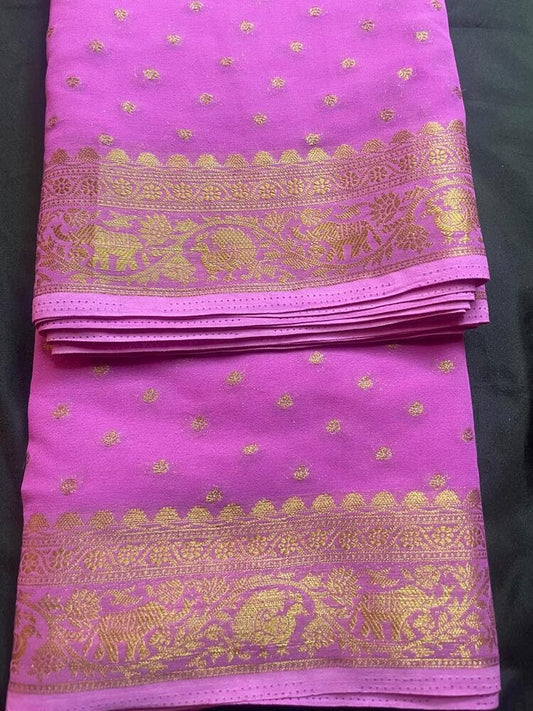 LAVENDER BUTTA BUTI BANARASI KHADDI GEORGETTE SAREE