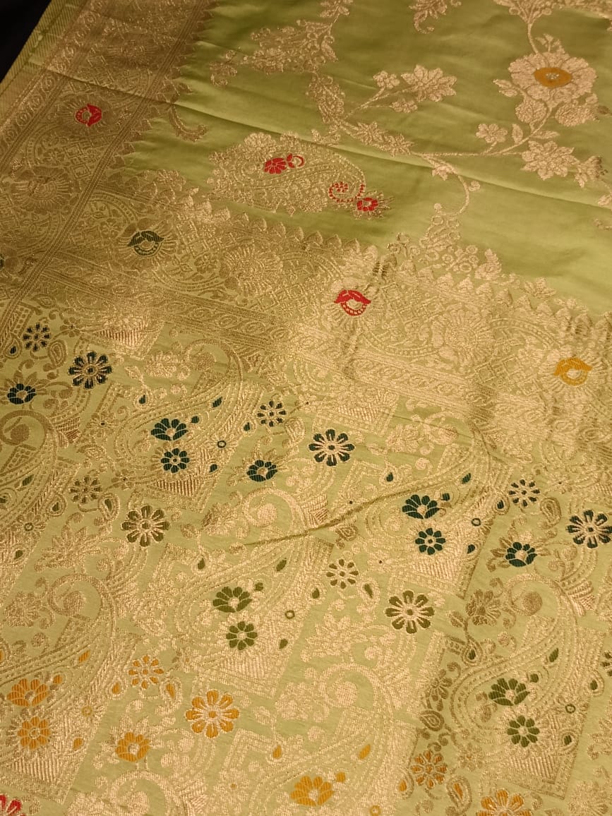 LIGHT GREEN MANGO MEENA BANARASI VISCOSE SAREE