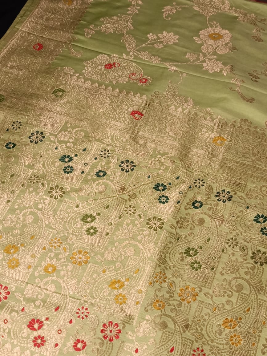 LIGHT GREEN MANGO MEENA BANARASI VISCOSE SAREE