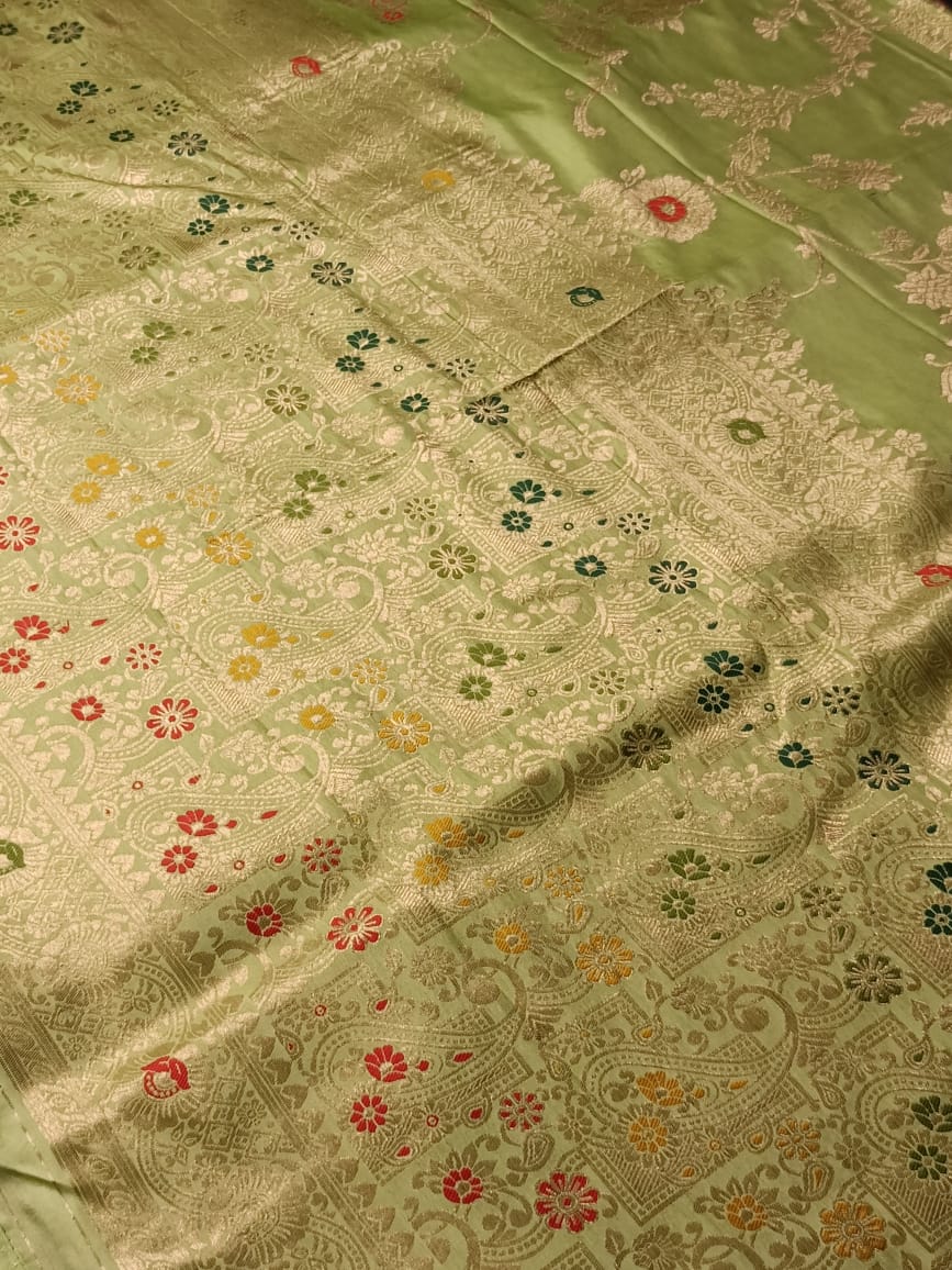 LIGHT GREEN MANGO MEENA BANARASI VISCOSE SAREE