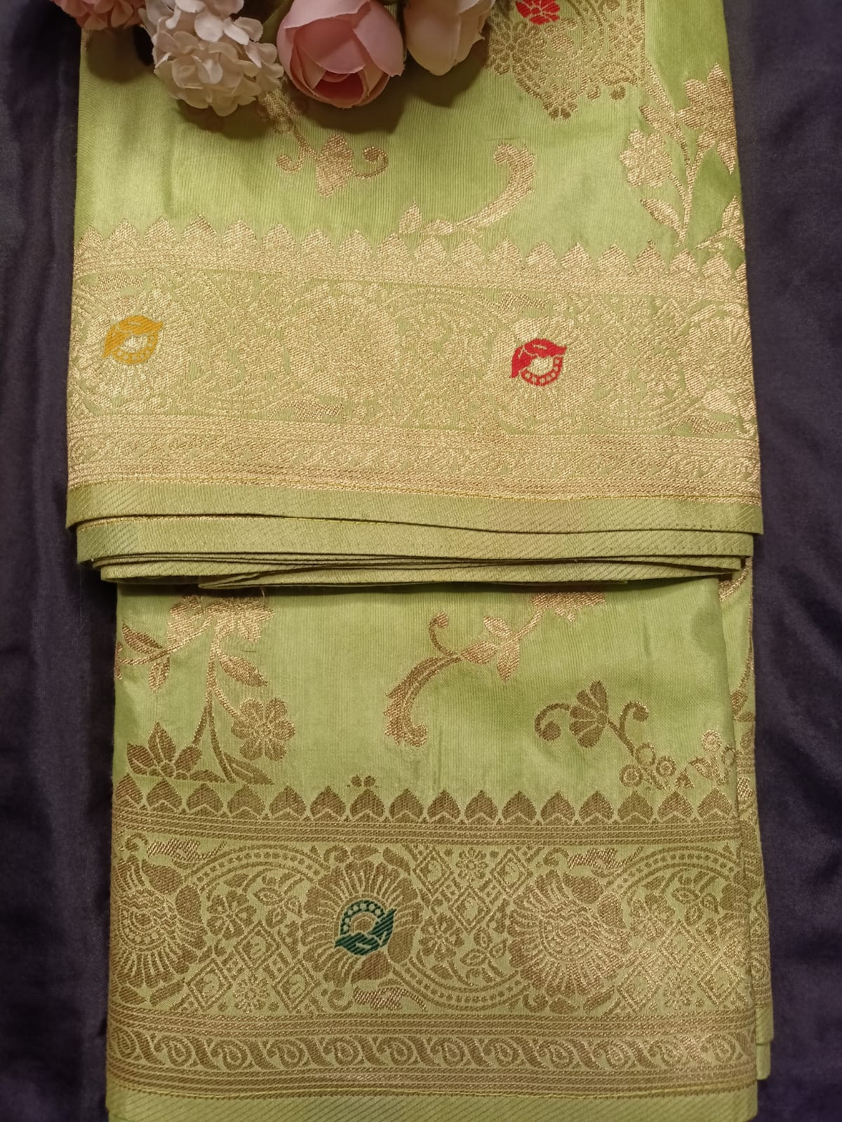 LIGHT GREEN MANGO MEENA BANARASI VISCOSE SAREE