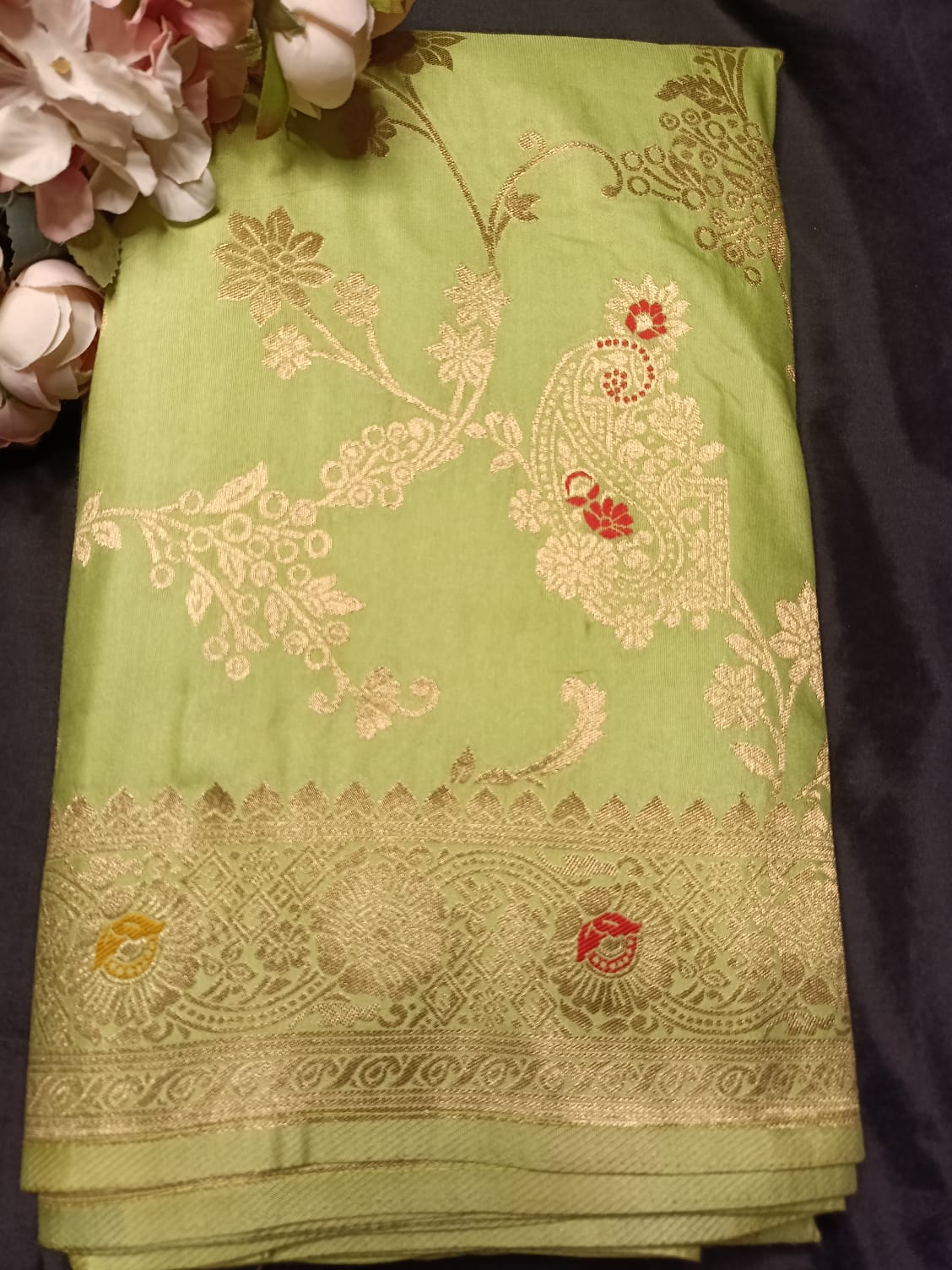 LIGHT GREEN MANGO MEENA BANARASI VISCOSE SAREE
