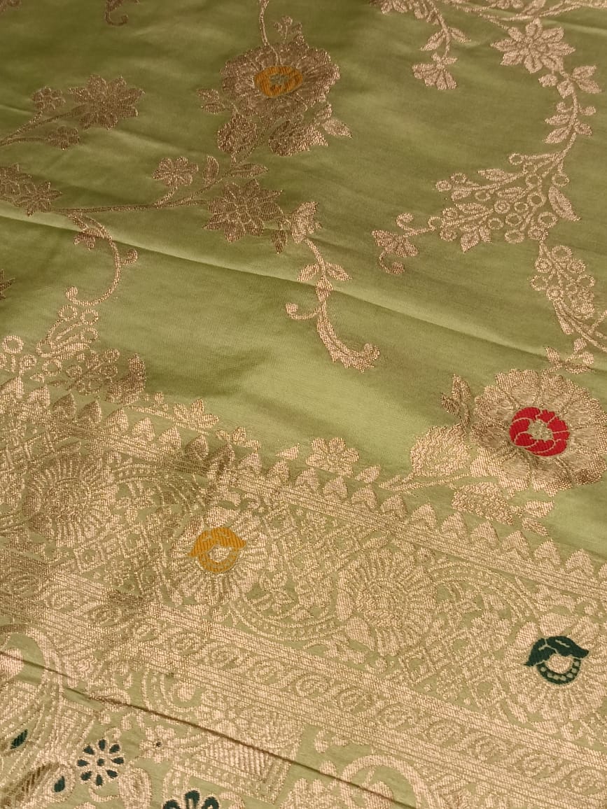 LIGHT GREEN MANGO MEENA BANARASI VISCOSE SAREE