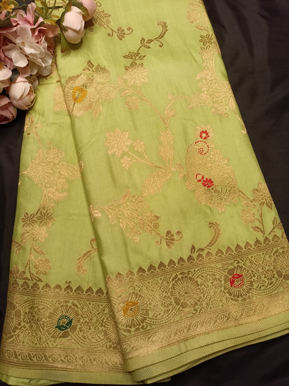 LIGHT GREEN MANGO MEENA BANARASI VISCOSE SAREE