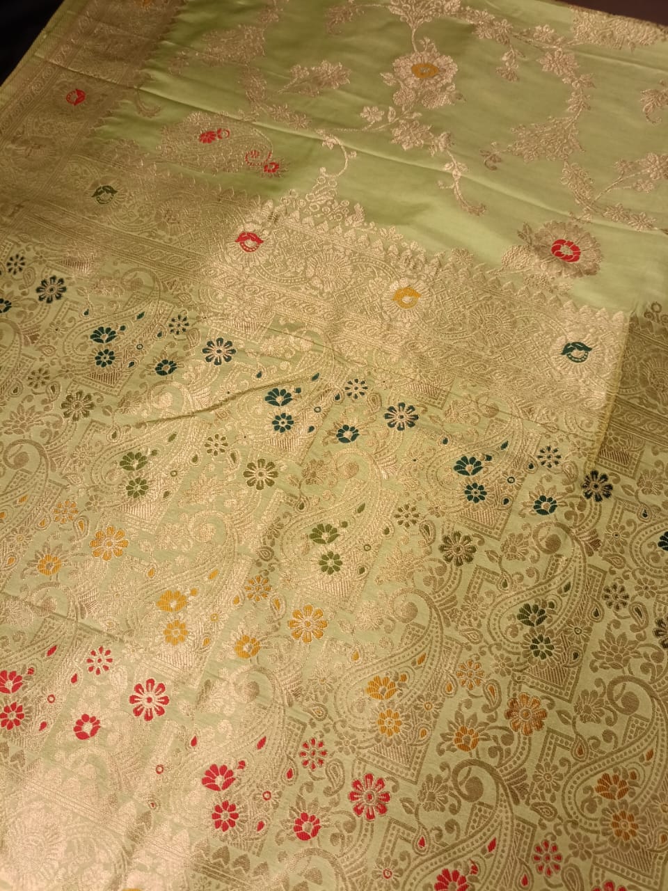 LIGHT GREEN MANGO MEENA BANARASI VISCOSE SAREE