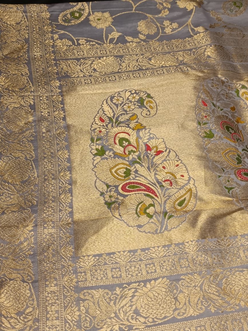 GREY FLORAL JAAL MEENA BANARASI VISCOSE SAREE