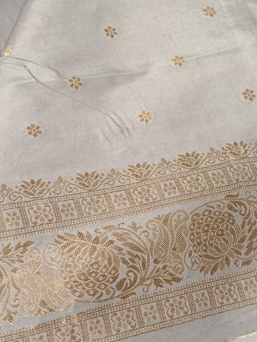 GREY FLORAL JAAL MEENA BANARASI VISCOSE SAREE