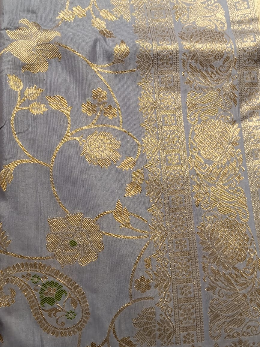 GREY FLORAL JAAL MEENA BANARASI VISCOSE SAREE