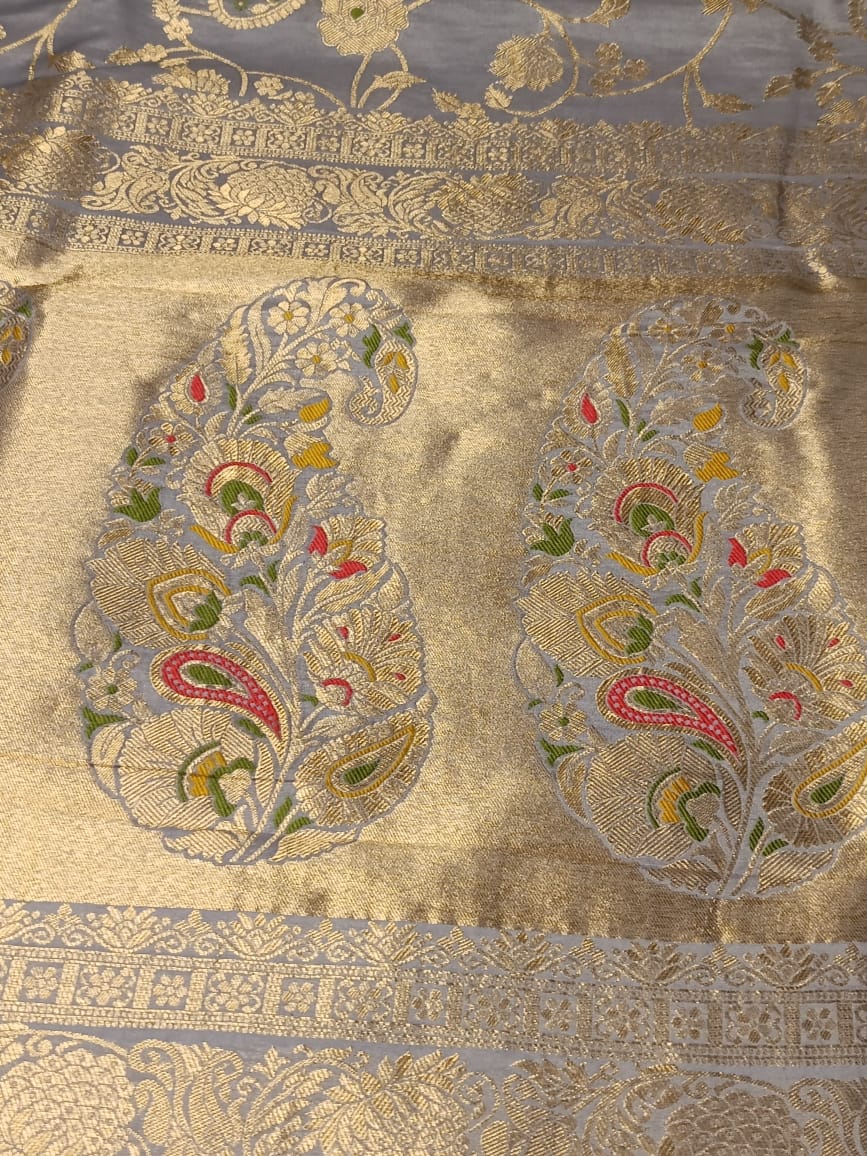 GREY FLORAL JAAL MEENA BANARASI VISCOSE SAREE