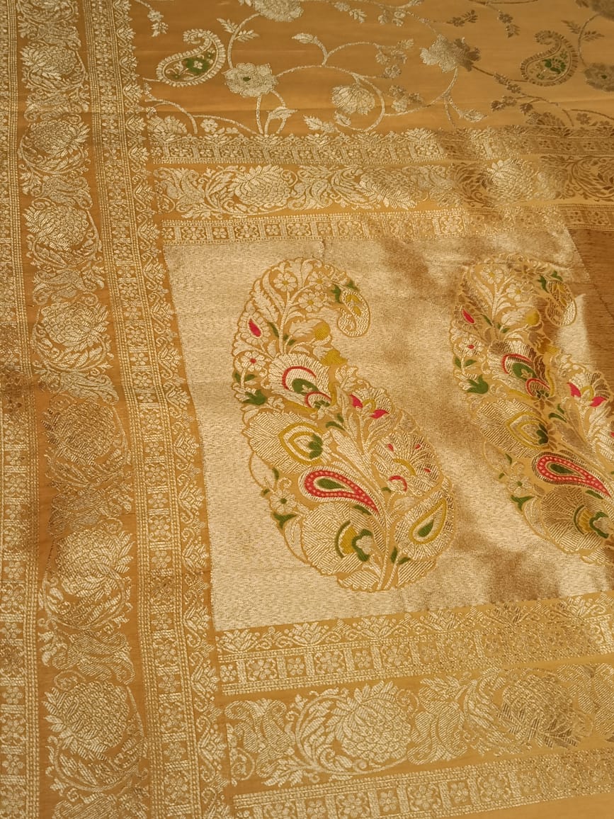 CARROT ORANGE FLORAL JAAL MEENA BANARASI VISCOSE SAREE