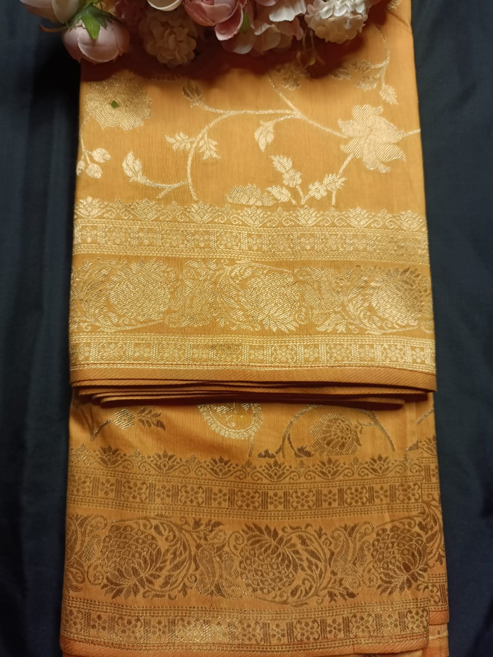 CARROT ORANGE FLORAL JAAL MEENA BANARASI VISCOSE SAREE