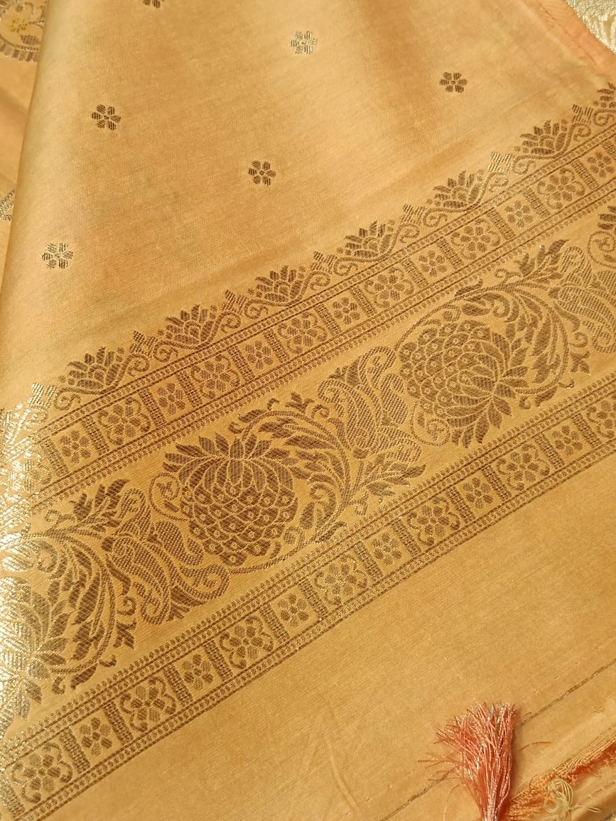 CARROT ORANGE FLORAL JAAL MEENA BANARASI VISCOSE SAREE