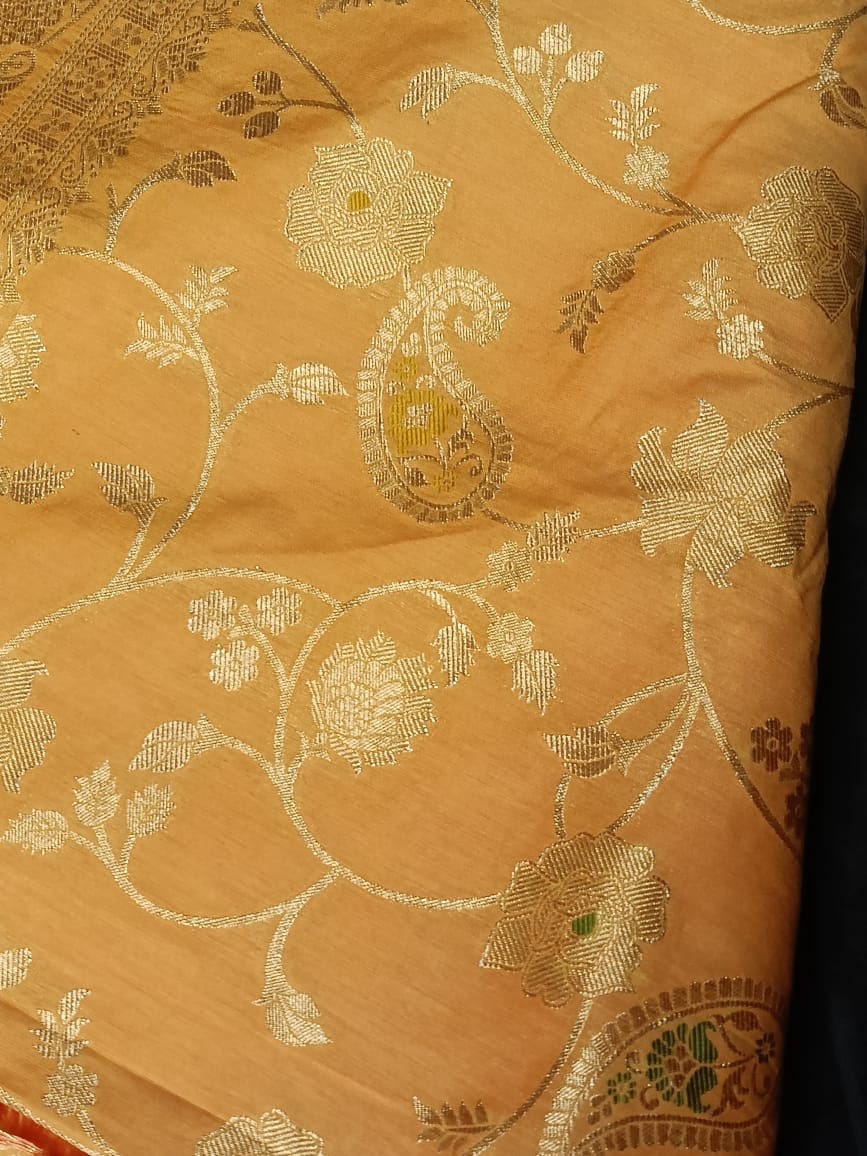CARROT ORANGE FLORAL JAAL MEENA BANARASI VISCOSE SAREE