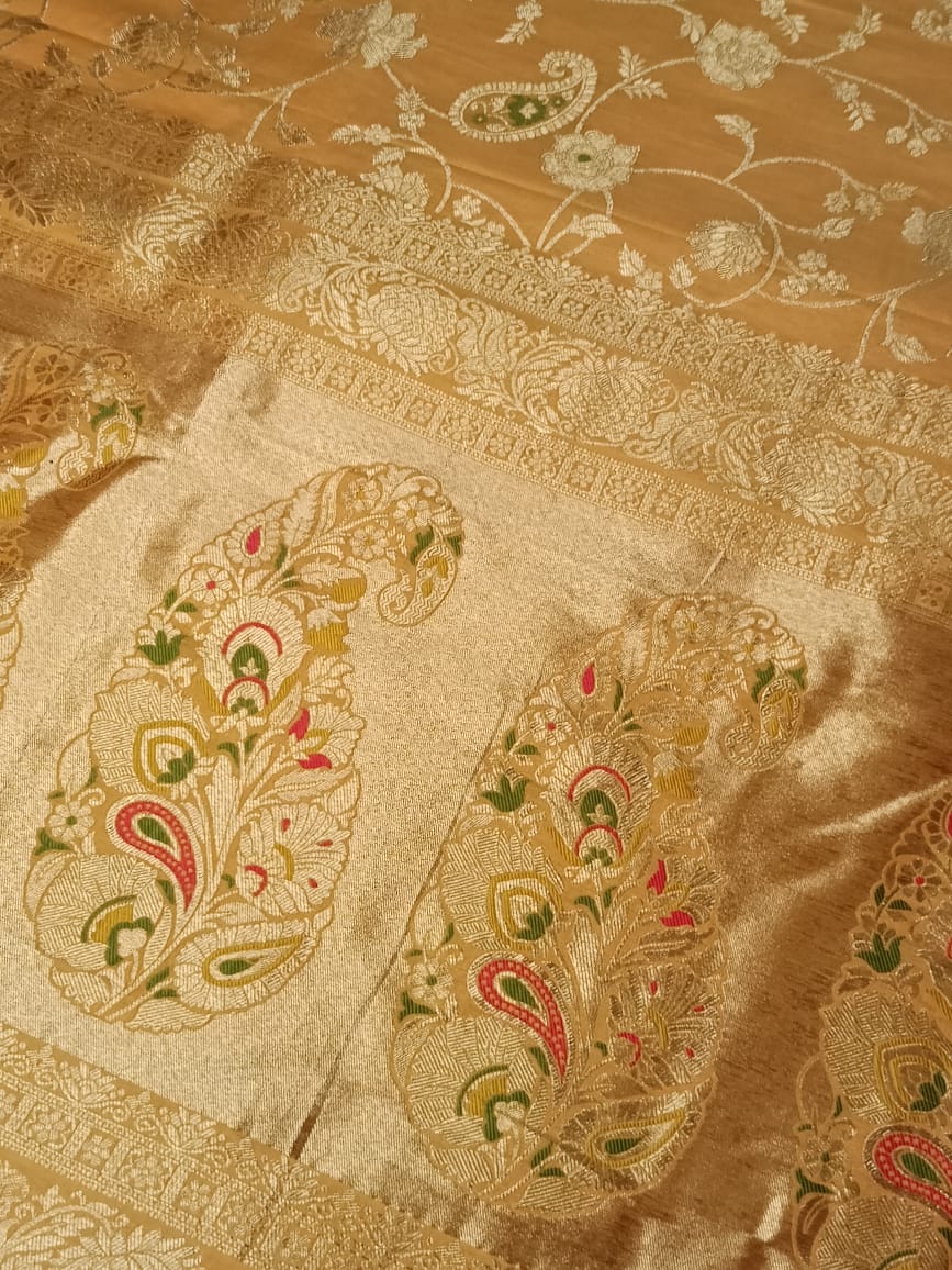 CARROT ORANGE FLORAL JAAL MEENA BANARASI VISCOSE SAREE