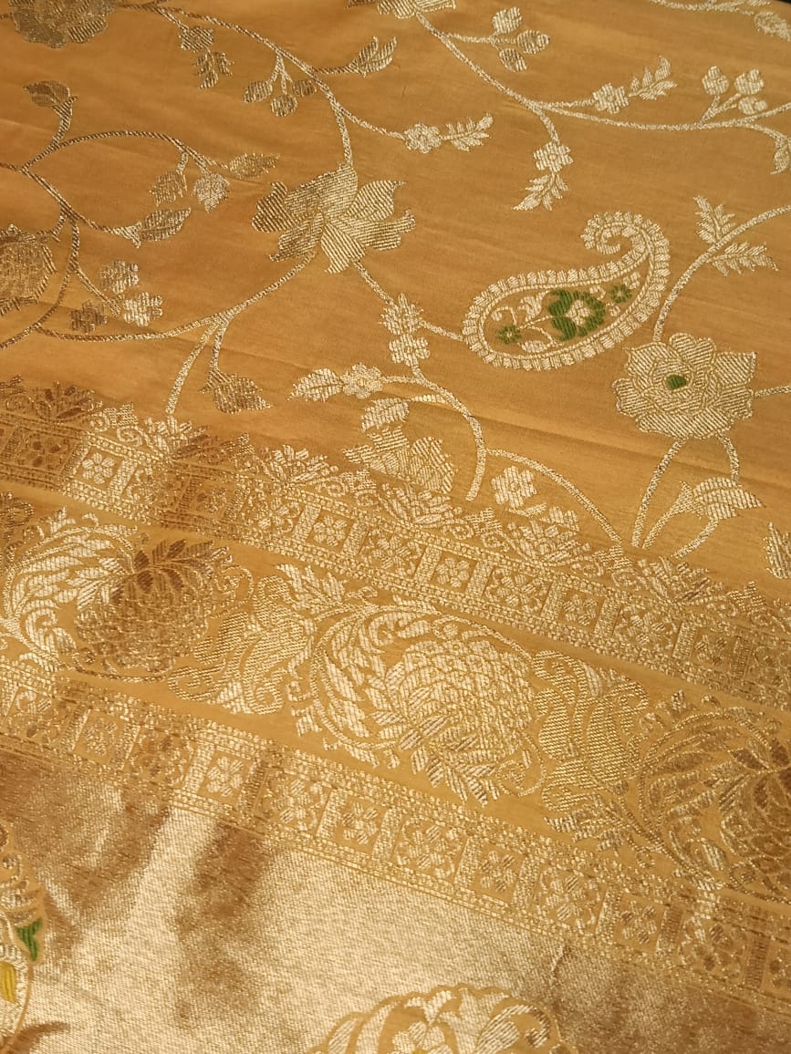 CARROT ORANGE FLORAL JAAL MEENA BANARASI VISCOSE SAREE