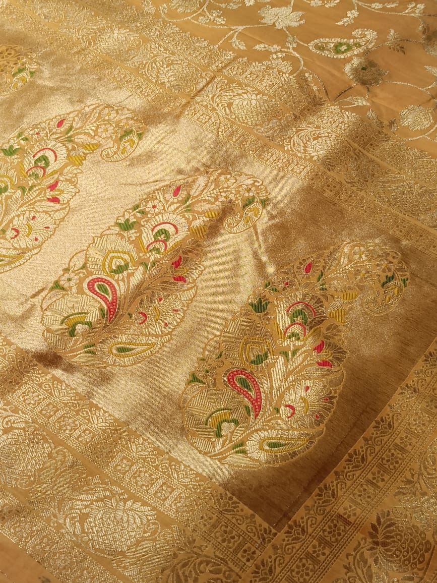 CARROT ORANGE FLORAL JAAL MEENA BANARASI VISCOSE SAREE