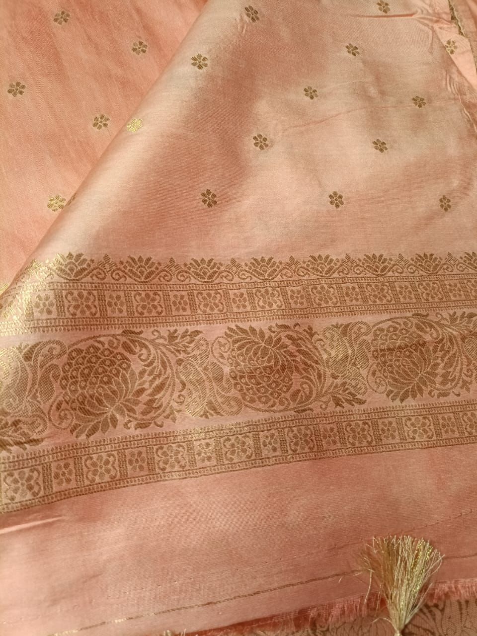 BABY PINK FLORAL JAAL MEENA BANARASI VISCOSE SAREE