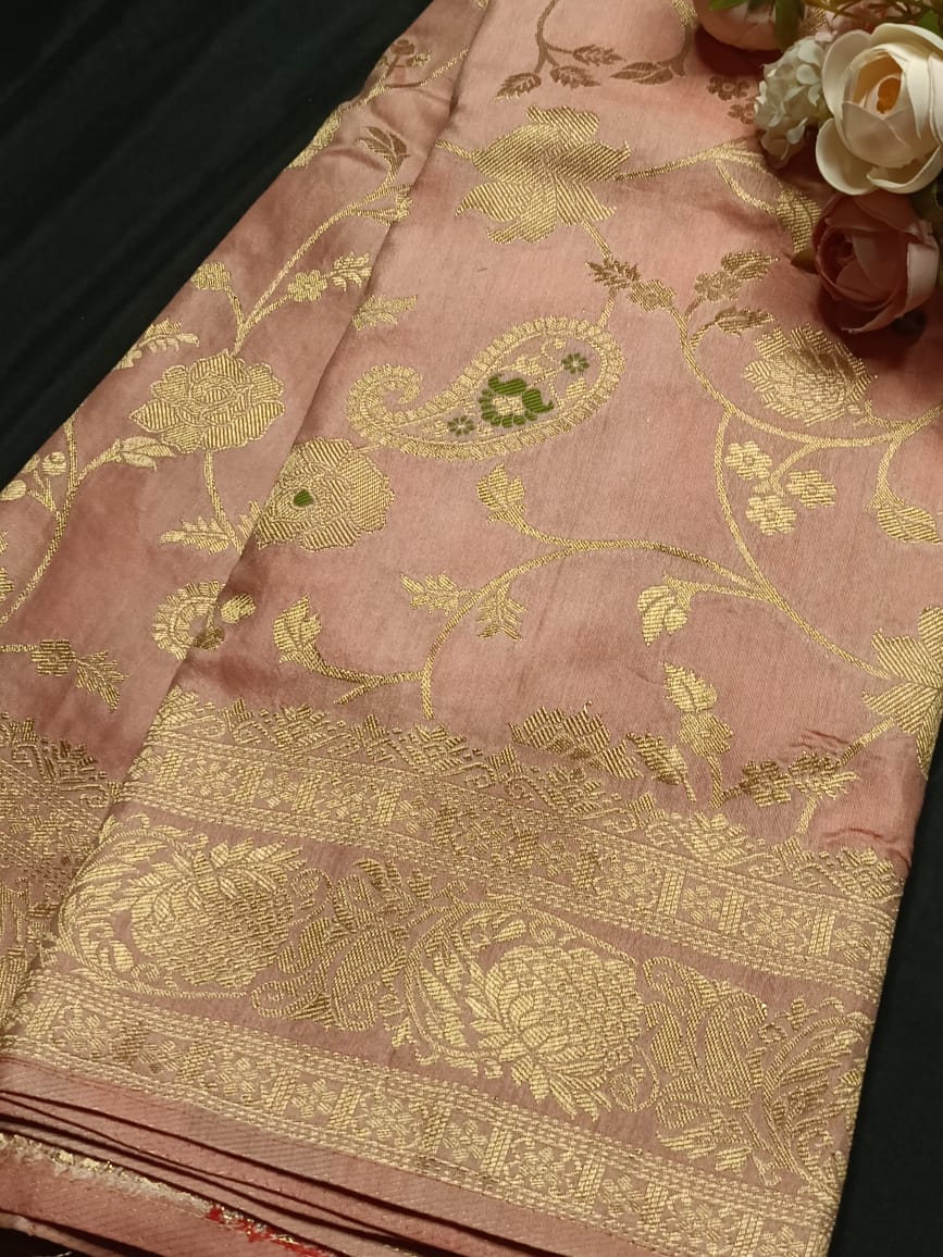 BABY PINK FLORAL JAAL MEENA BANARASI VISCOSE SAREE