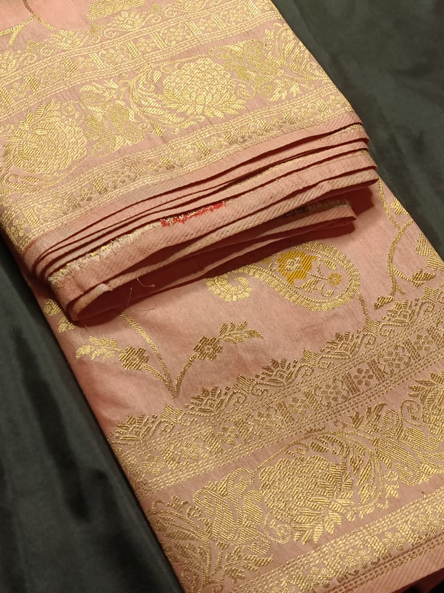 BABY PINK FLORAL JAAL MEENA BANARASI VISCOSE SAREE