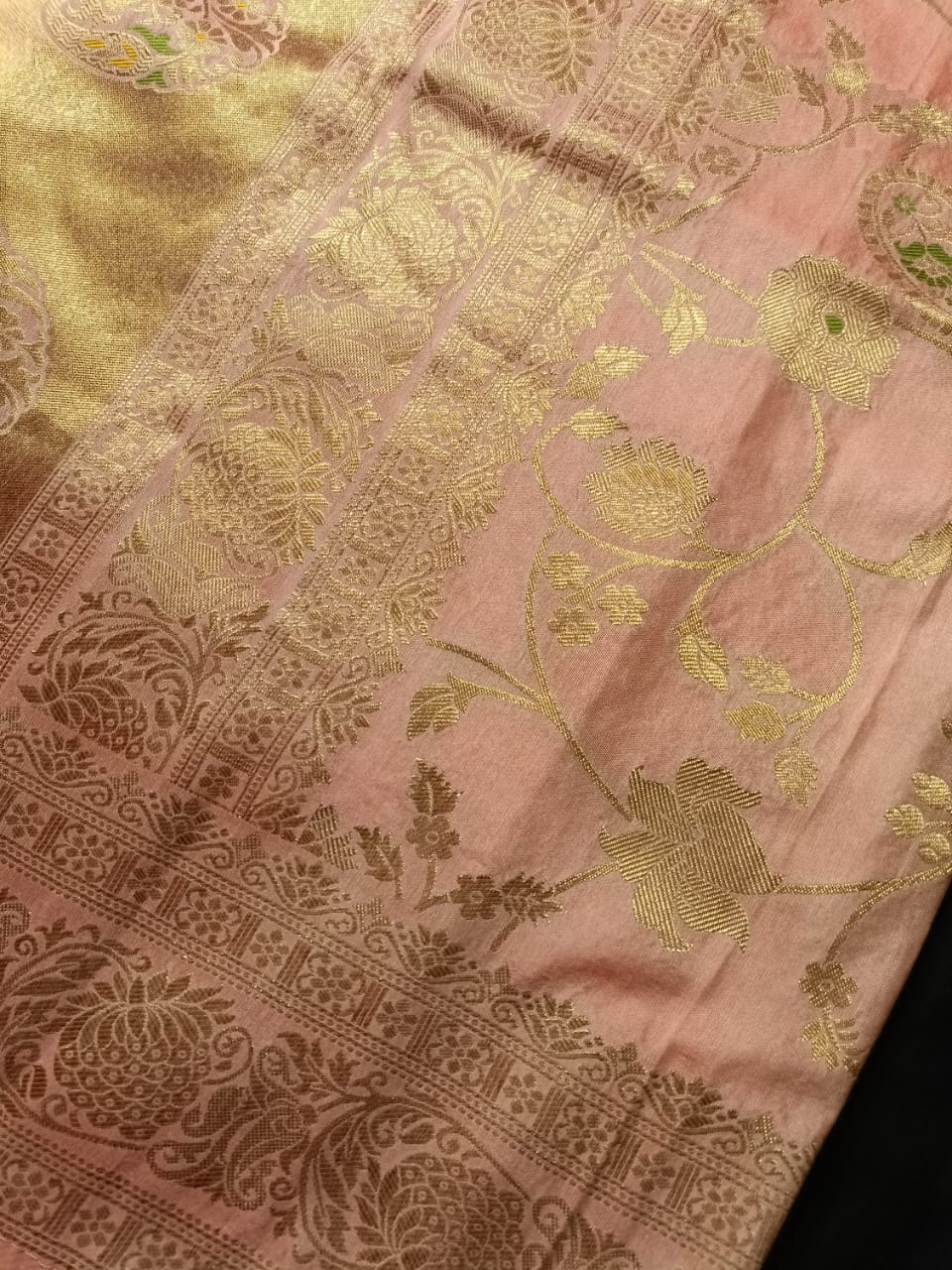 BABY PINK FLORAL JAAL MEENA BANARASI VISCOSE SAREE