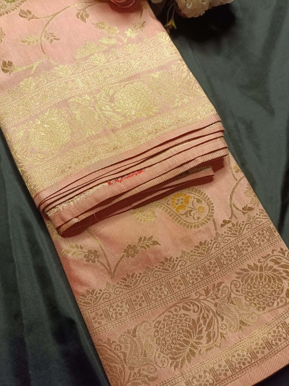 BABY PINK FLORAL JAAL MEENA BANARASI VISCOSE SAREE