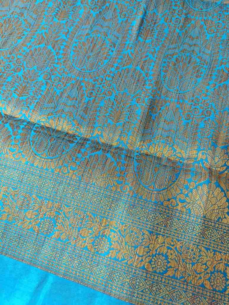 BLUE ANTIQUE FLORAL LEHARIYA SEMI SILK