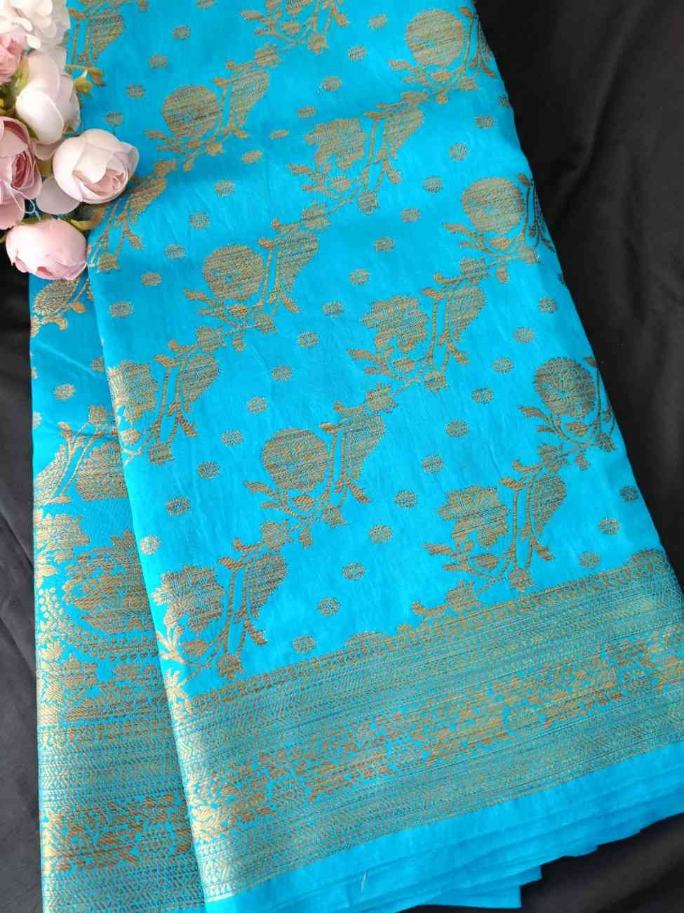 BLUE ANTIQUE FLORAL LEHARIYA SEMI SILK