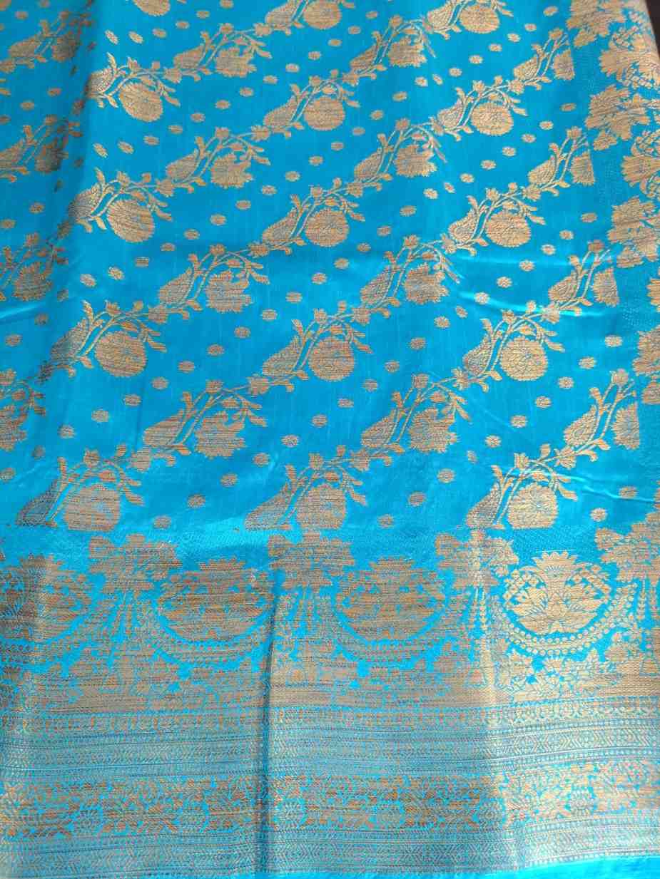 BLUE ANTIQUE FLORAL LEHARIYA SEMI SILK