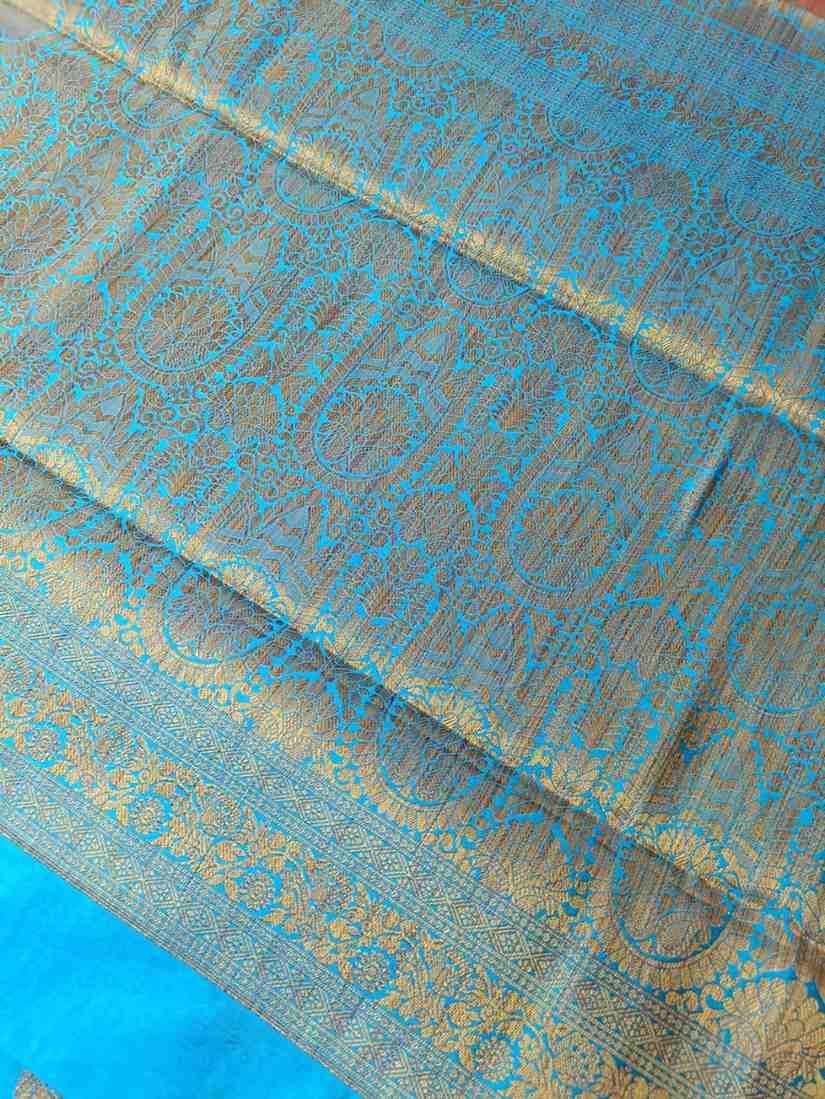 BLUE ANTIQUE FLORAL LEHARIYA SEMI SILK