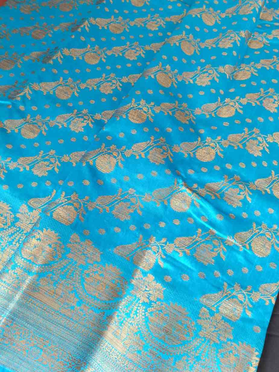 BLUE ANTIQUE FLORAL LEHARIYA SEMI SILK