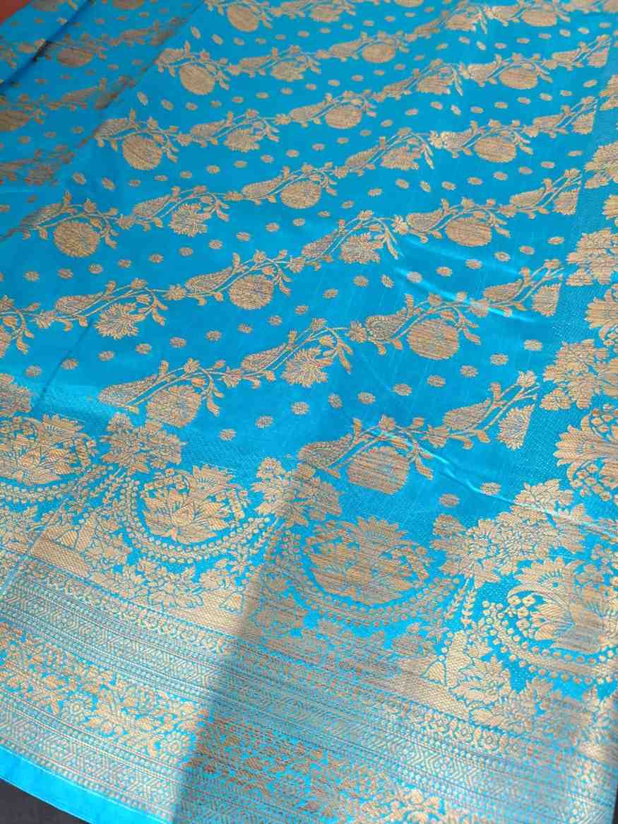 BLUE ANTIQUE FLORAL LEHARIYA SEMI SILK