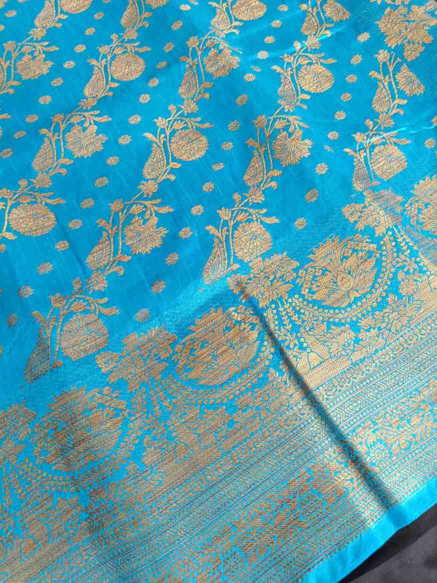 BLUE ANTIQUE FLORAL LEHARIYA SEMI SILK