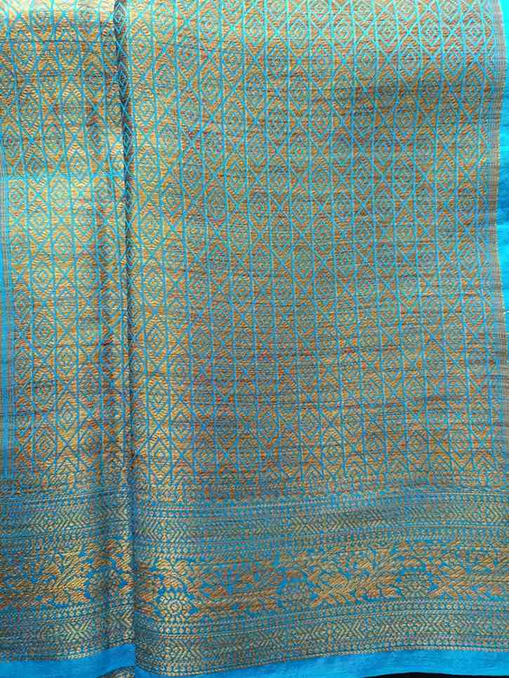 BLUE ANTIQUE FLORAL LEHARIYA SEMI SILK