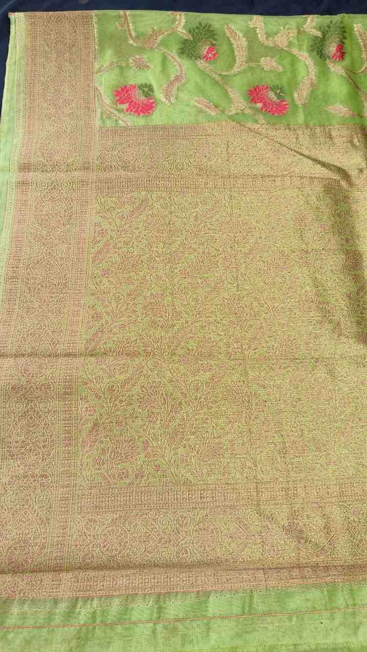 GREEN ANTIQUE MEENA JAAL PARTY ORGANZA