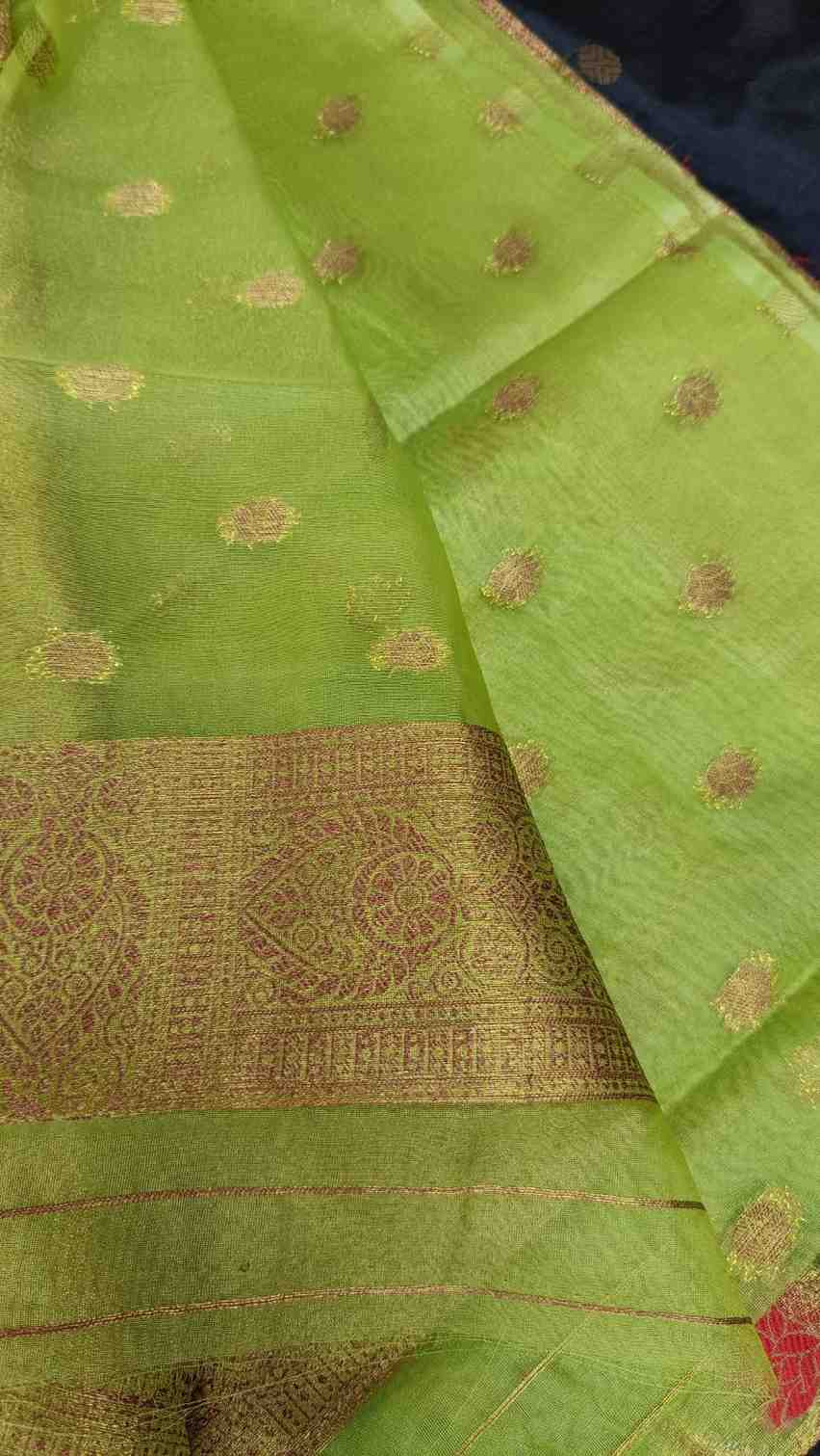 GREEN ANTIQUE MEENA JAAL PARTY ORGANZA