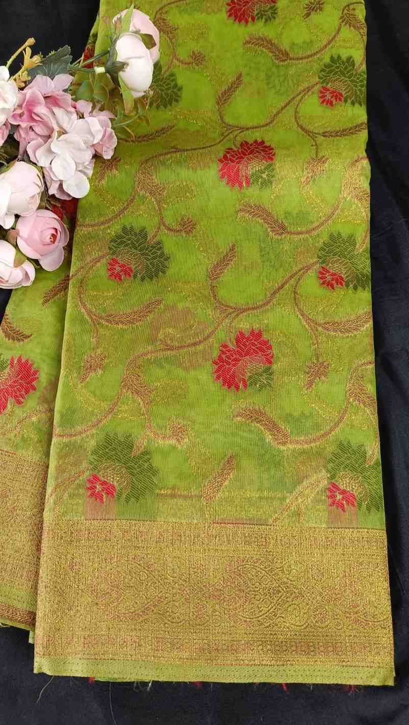 GREEN ANTIQUE MEENA JAAL PARTY ORGANZA