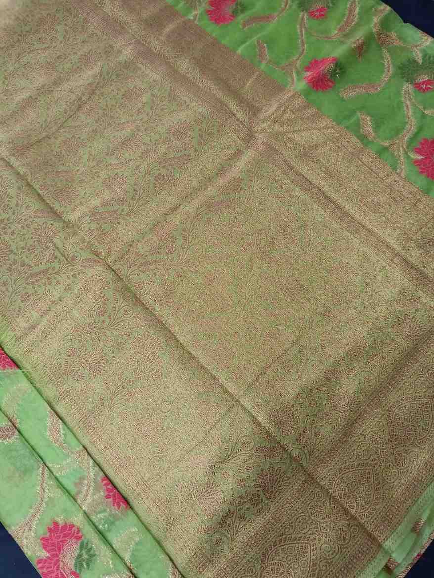 GREEN ANTIQUE MEENA JAAL PARTY ORGANZA