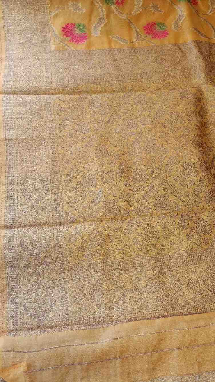 YELLOW ANTIQUE MEENA JAAL PARTY ORGANZA