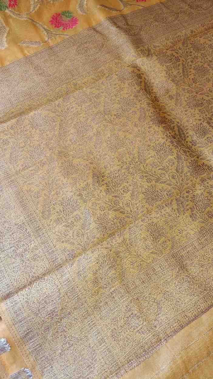 YELLOW ANTIQUE MEENA JAAL PARTY ORGANZA