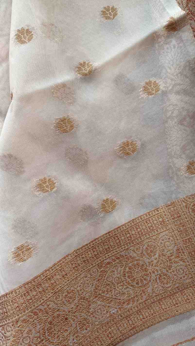 WHITE ANTIQUE MEENA JAAL PARTY ORGANZA