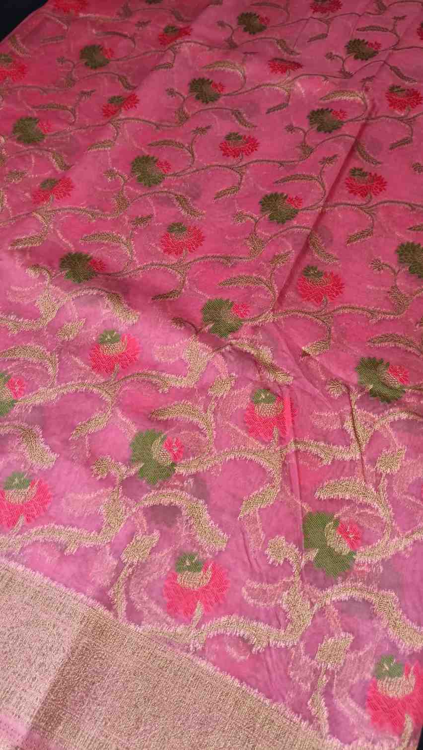 ONION PINK ANTIQUE MEENA JAAL PARTY ORGANZA