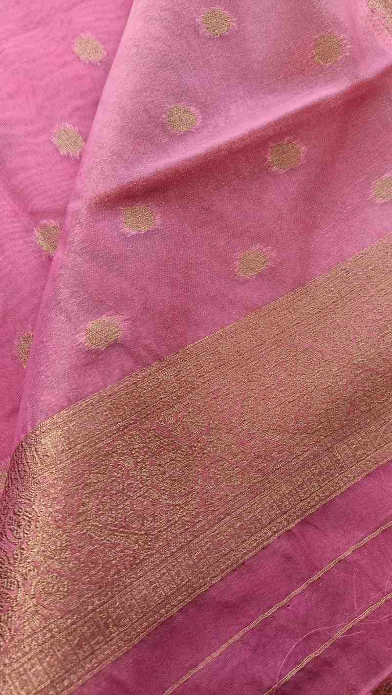 ONION PINK ANTIQUE MEENA JAAL PARTY ORGANZA