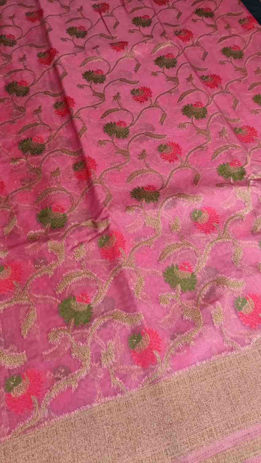 ONION PINK ANTIQUE MEENA JAAL PARTY ORGANZA