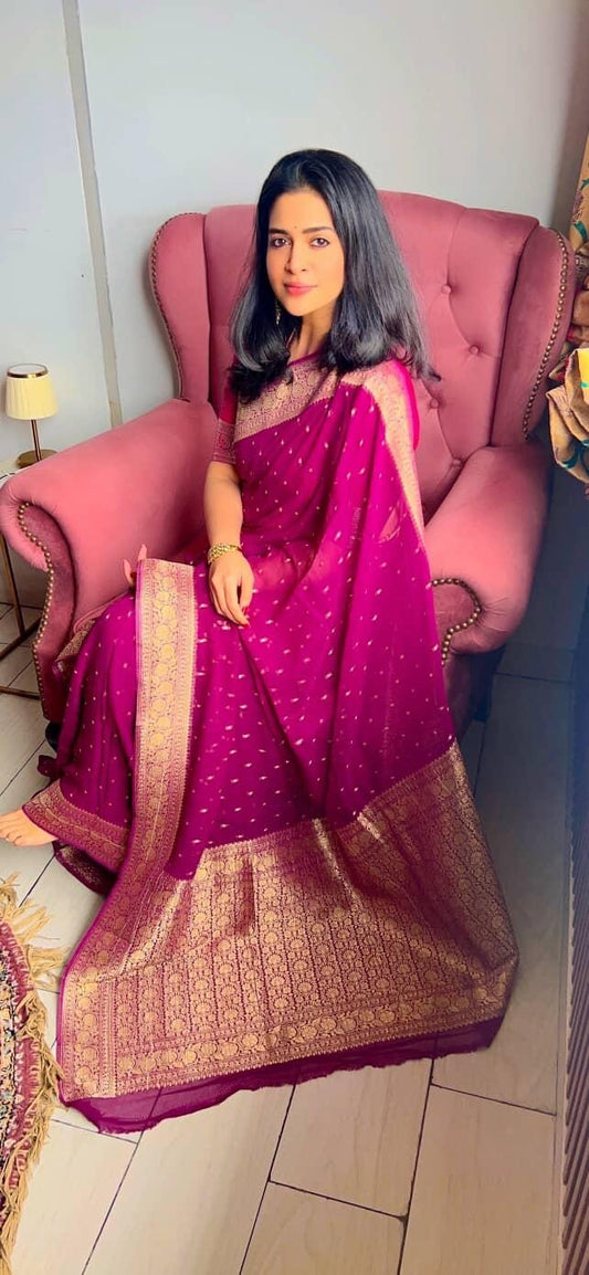 WINE BUTI PURE BANARASI KHADDI GEORGETTE SAREE